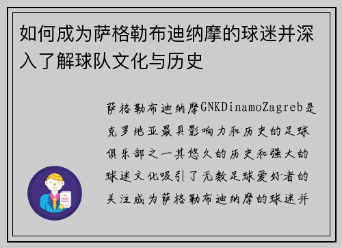 如何成为萨格勒布迪纳摩的球迷并深入了解球队文化与历史