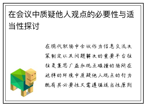 在会议中质疑他人观点的必要性与适当性探讨